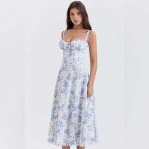 House of Cb Carmen Blue Print Bustier Sundress
